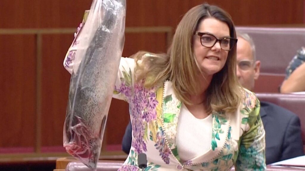 Australian Senator Protests with Dead Salmon in Parliament